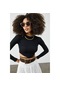 Xhan Kadın Siyah Biye Detaylı Crop Kaşkorse Bluz 2Kxk2-45853-02-Siyah