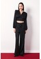 Sateen Desenli Kruvaze Saten Bluz - Siyah-134487