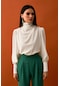 Sateen Drape Detaylı Bluz - Ekru