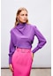 Sateen Drape Detaylı Bluz - Mor