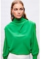 Sateen Drape Detaylı Bluz - Yeşil