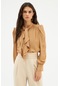 Sateen Fular Yaka Salaş Bluz - Camel