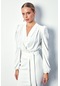 Sateen Parlak Çizgili Bodysuit Bluz - Ekru