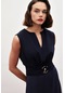 Sateen Toka Detaylı Kolsuz Bluz - Lacivert-134857