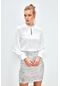 Sateen Yaka Aksesuarlı Bluz - Ekru-132570
