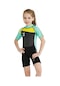 Kısa Kollu Güneş Koruyucu Wetsuit Kız Çocuk Dalgıç Kıyafeti Mayo Gri - Yeşil