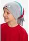 Gri Erkek Bebek Çocuk Renkli Çizgili Araba Figürlü 4 Mevsim Şapka Bere Yumuşak %100 Pamuklu Penye-7424-Gri