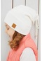 Kız Bebek Çocuk Beyaz Şapka Bere El Yapımı Rahat Cilt Dostu %100 Pamuklu Kaşkorse -7213-Beyaz