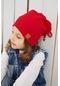 Kız Bebek Çocuk Kırmızı Şapka Bere El Yapımı Rahat Cilt Dostu %100 Pamuklu Kaşkorse -7222-Kırmızı