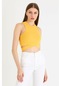 Kadın Sarı Bisiklet Yaka Önü Çapraz Crop Top Bluz Sarı (506481351)