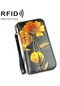907 Antimanyetik Rfıd Kadın Çiçek Desenli Büyük Kapasiteli El Cüzdanı Telefon Çanta Kart Yuvaları İle Sarı
