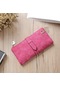 Katı İpli Nubuk Deri Fermuar Uzun Kadın Cüzdan Telefon Çanta Çanta Kart Tutucu Gül Kırmızı