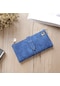 Katı İpli Nubuk Deri Fermuar Uzun Kadın Cüzdan Telefon Çanta Çanta Kart Tutucu Mavi