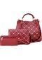 Aromee Moda Kadın Kulplu Çanta, 3 Parçalı Set, Kova Çantası - Kırmızı