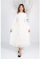 Genç Kız Uzun Şifon Beyaz Piliseli Elbise