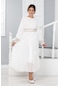Kız Çocuk Uzun Boydan Şifon Beyaz Astarlı Tesettür Elbise
