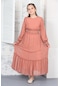 Kız Çocuk Uzun Boydan Şifon Pudra Astarlı Tesettür Elbise