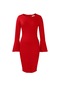 Ikbb Kadın Düz Renk Büyük Beden Elbise Kırmızı
