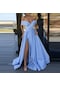 Ikkb-kadın Elbise Elbise 2024 Yeni Yazlık Elbise Avrupa Ve Amerika Derin V Yaka Saten Çok Renkli Elbise-açık Mavi
