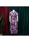 İkkb Kemerli Düğme Baskılı Yüksek Bel Kadın Büyük Beden Elbise Bordo