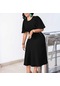 Ikkb Yaz Yeni Zarif Düz Renk Kadın Büyük Beden Elbise Siyah