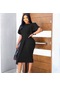 Ikkb2024 Kadın Yaz Yeni Stil Düz Renk Yüksek Bel Mizaç İşe Gidip Gelme Lotus Kollu Ofis Avrupa Ve Amerikan Elbise - Siyah
