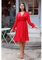 Avver Kadın Kırmızı Astarlı Kruvaze Şifon Elbise Kırmızı