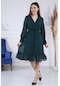 Avver Kadın Zümrüt Yeşili Astarlı Kruvaze Şifon Elbise Zümrüt