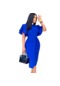 Bayan Yazlık Yeni Düz Renkli Yüksek Bel Temperament Elbise-mavi