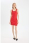 DeFacto Coool Bodycon Vücudu Saran Basic Düz Fitilli Kaşkorse Kolsuz Mini Kırmızı Elbise A0732AX24SMRD117