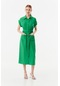 FULLAMODA Boydan Düğmeli Beli Lastikli Kuşaklı Elbise- Yeşil