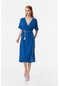 Fullamoda Bürümcük Kumaş İp Kemerli Elbise- Saks Mavi