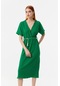 Fullamoda Bürümcük Kumaş İp Kemerli Elbise- Yeşil