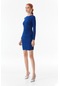 Fullamoda Yanları Büzgülü Elbise- Saks Mavi 24YGB5949205172-Saks
