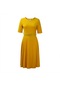 Ikkb İlkbahar Ve Yaz Yuvarlak Boyun Yüksek Bel Beş Noktalı Kollu Elbise Sarı