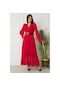 Kalopya Bayan Dantel Detaylı Uzun Şifon Elbise 7227 Kırmızı