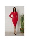 Kalopya Bayan Kruvaze Triko Elbise 0570 Kırmızı-Standart