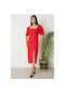 Kalopya Kalp Yaka Prenses Kol Midi Krep Elbise 9003 Kırmızı