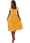 Mengtuo İlkbahar ve Yaz Kare Yaka Kısa Kollu Baskılı Elbise Sarı