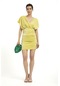 Sarı Drapeli Simli Kadın Mini Elbise-sarı