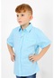 Erkek Çocuk Su Yeşili Kısa Kollu Basic Gömlek Mavi