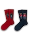Lara Socks Teddy Ayıcık Desenli Unisex Soket Çorap Kırmızı-Lacivert 2'li