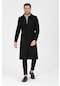 Erkek Siyah Dar Kesim Uzun Kaşe Gömlek Yaka Palto & Kaban