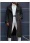 Ikkb Sonbahar Yeni Moda Kruvaze Erkek Ekstra Uzun Rüzgarlık Siyah