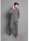 Erkek Boydan Düğmeli Yüksel Kalite Pamuk Pijama Takımı 16511-füme