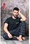 Lukitus Sıfır Yaka Desenli Kısa Kol Erkek Pijama Takımı Füme