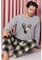 Zigzag İç Giyim Uzun Kollu Kışlık Polar Erkek Pijama Takımı Gri Ekoseli