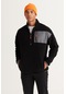 AC&Co / Altınyıldız Classics Erkek Siyah Oversize Fit Geniş Kesim Bato Yaka Cep Detaylı Fermuarlı Soğuk Geçirmez Polar Sweatshirt 4A5222100216SYHM