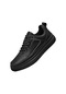 Ikkb Sonbahar Deri Bağcıklı Düz Gündelik Erkek Sneaker 23883 Siyah