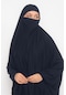Altobeh Kollu Sufle Çarşaf Üstü Peçeli Pratik Tesettür Hijab - Nikaplı Namaz Örtüsü - Lacivert